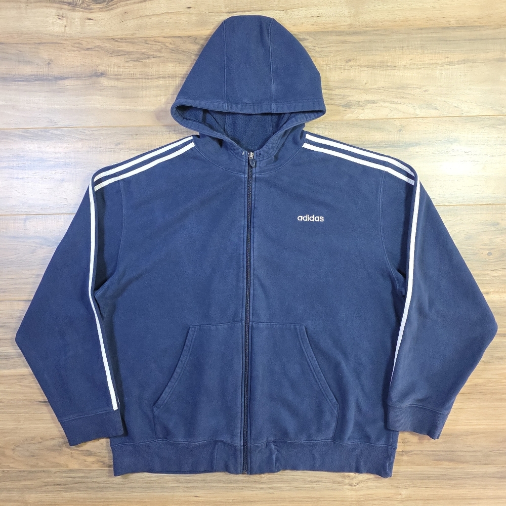 Adidas Hoodie 2XL Navy Blue Vintage 2006 Spellout Heavyweight Fleece